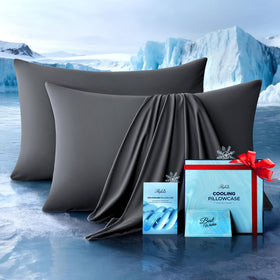 Rifens Ultra-Chill pillowcase queen dark gray front view highlights cooling fabric.