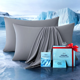Rifens Ultra-Chill pillowcase closeup shows cooling fabric and breathable texture for night comfort.