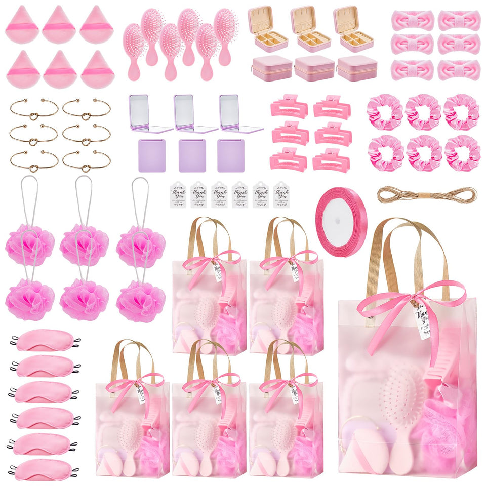 Rigibright 74Pcs baby shower prizes kit pink setup, ideal for stylish rewards.