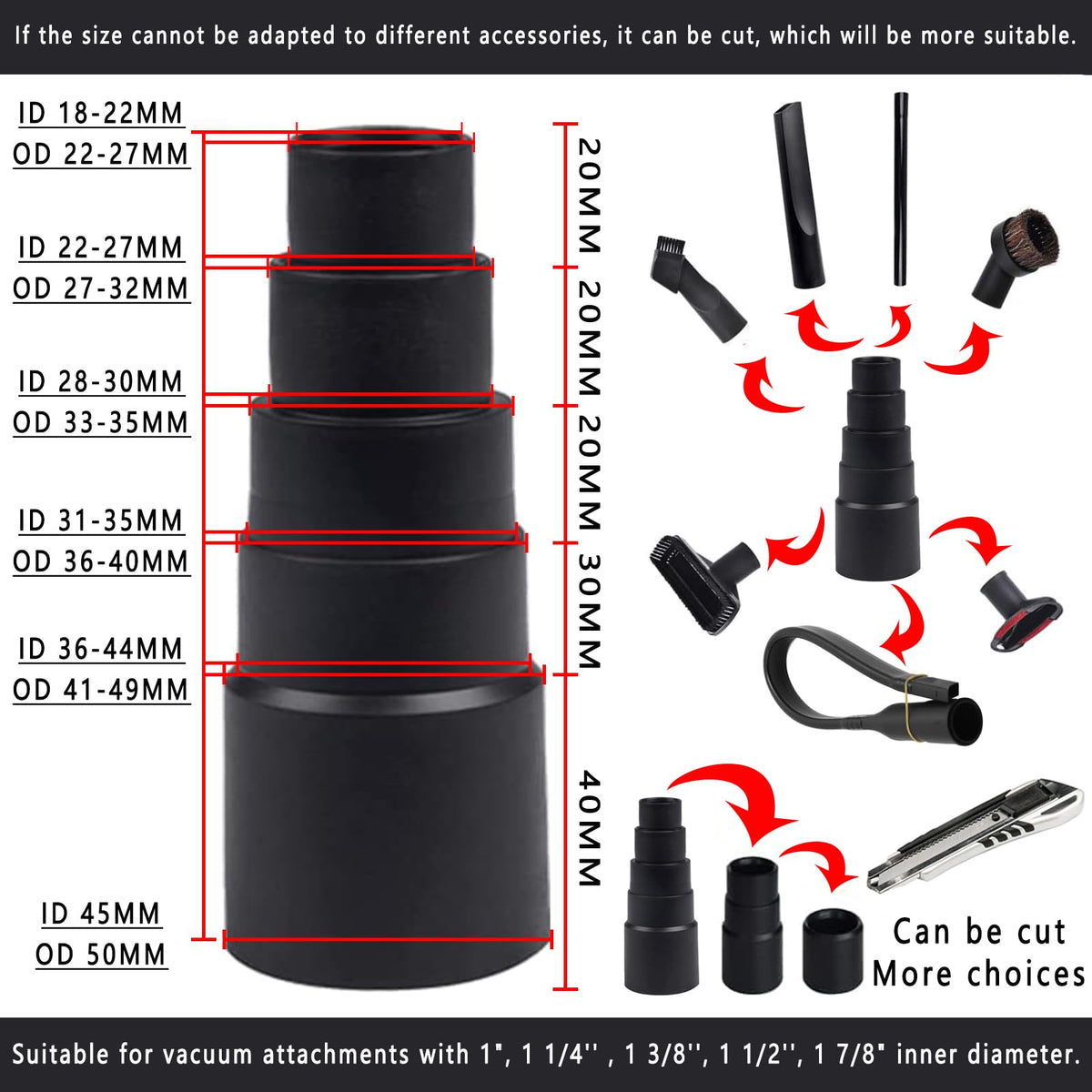 Riiriou vacuum hose adapter 1-1/4 inch fits most models for easy upgrading