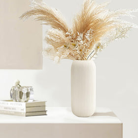 RIKBVOM ribbed-texture vase ready for pampas grass arrangements.