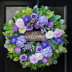 Rimalo 24-inch lavender hues wreath enhances curb appeal for front doors.