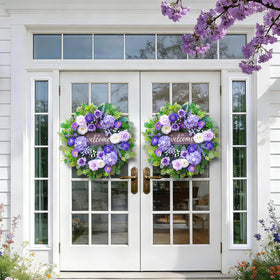 Rimalo front-door wreath with built-in hanging loop for easy installation.