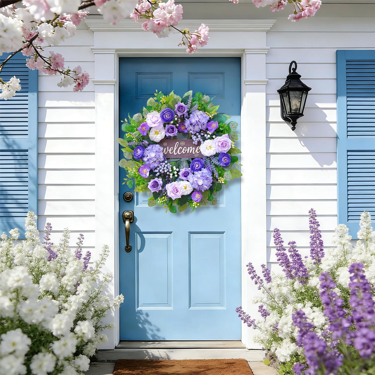 Rimalo year-round all-seasons wreath transitions from porch to interior walls.