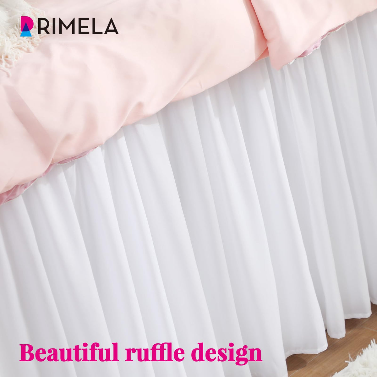 RIMELA elastic-fit bedskirt works with bed skirt pins for stability