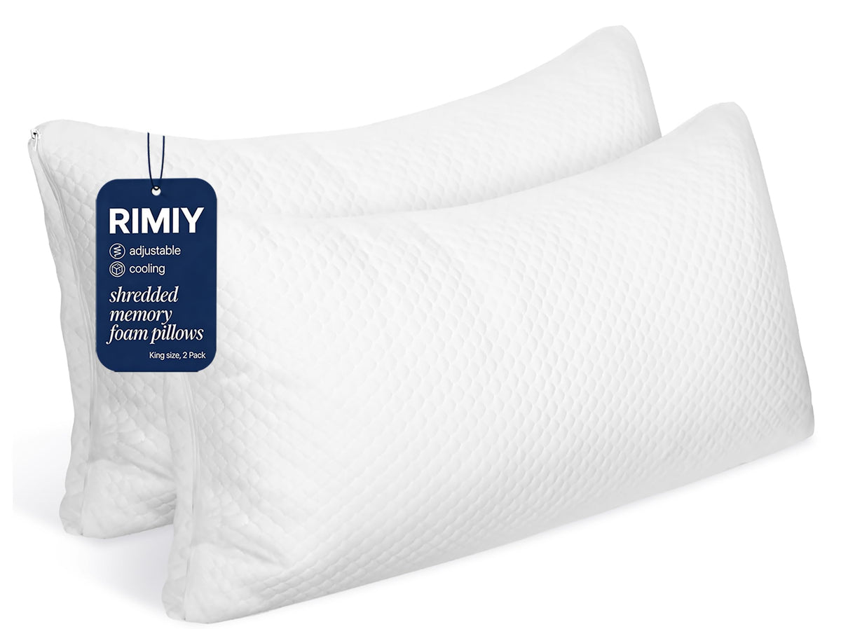 RIMIY cooling-adjustable-memory-foam pillow king 2-pack with personalized loft for varied sleep positions.