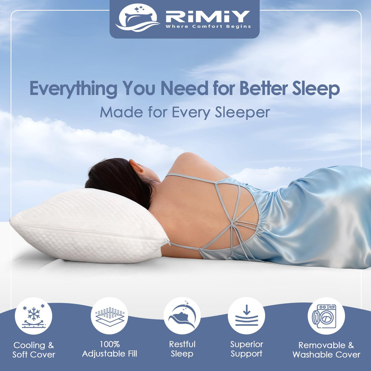 RIMIY zippered inner liner demonstrates loft control for customized heights.