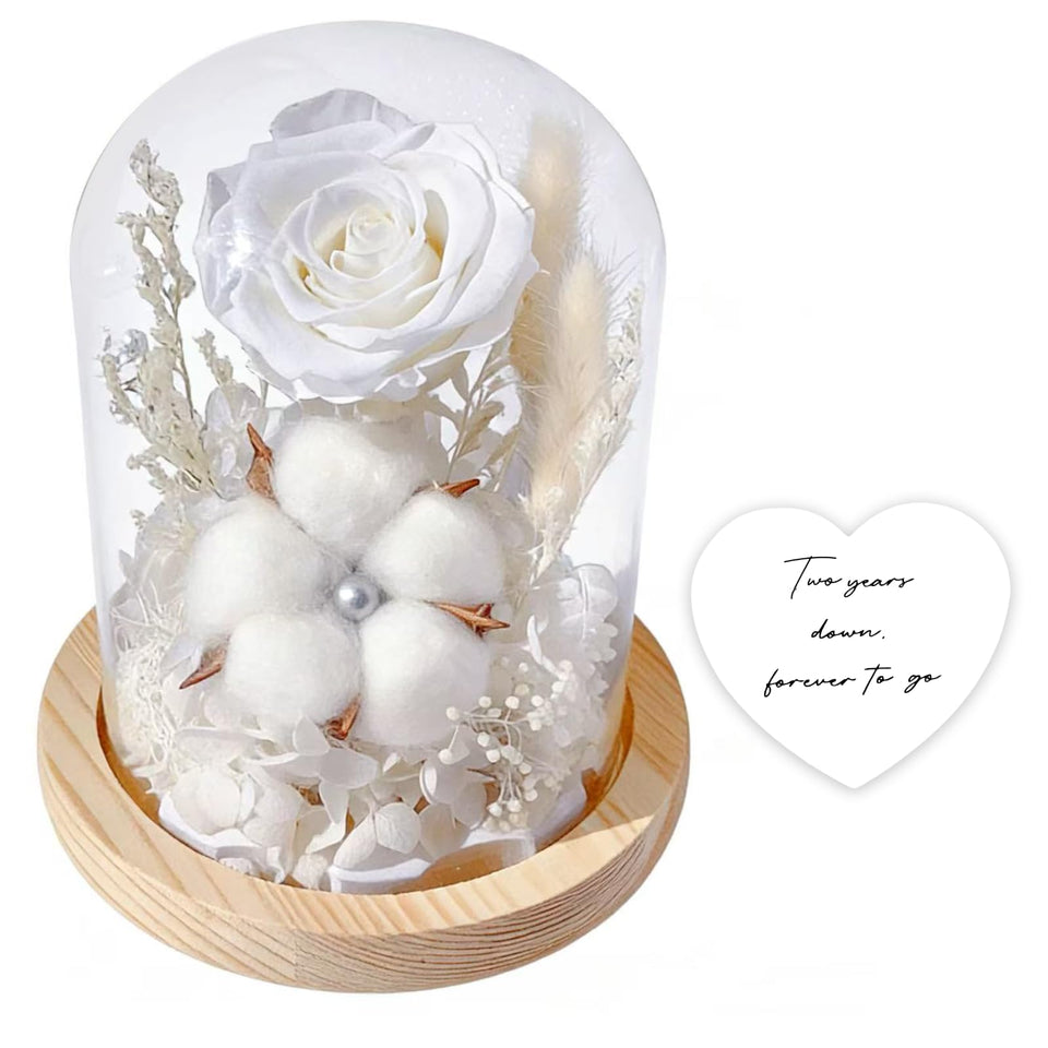 Rimvoe Cotton 2nd Anniversary keepsake—glass dome detail with preserved florals for lasting display.
