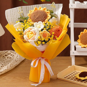 Rimvoe crochet sunflower bouquet enhances table decor with vibrant, lifelike petals.