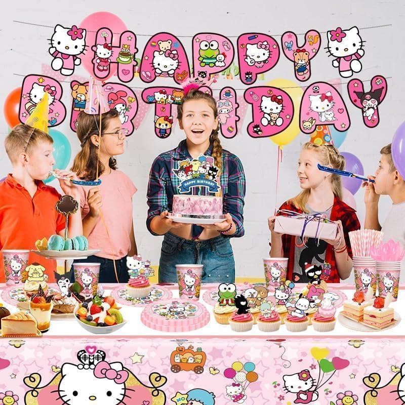 RINSUNCA Kitty birthday banner for festive ambiance and photo moments