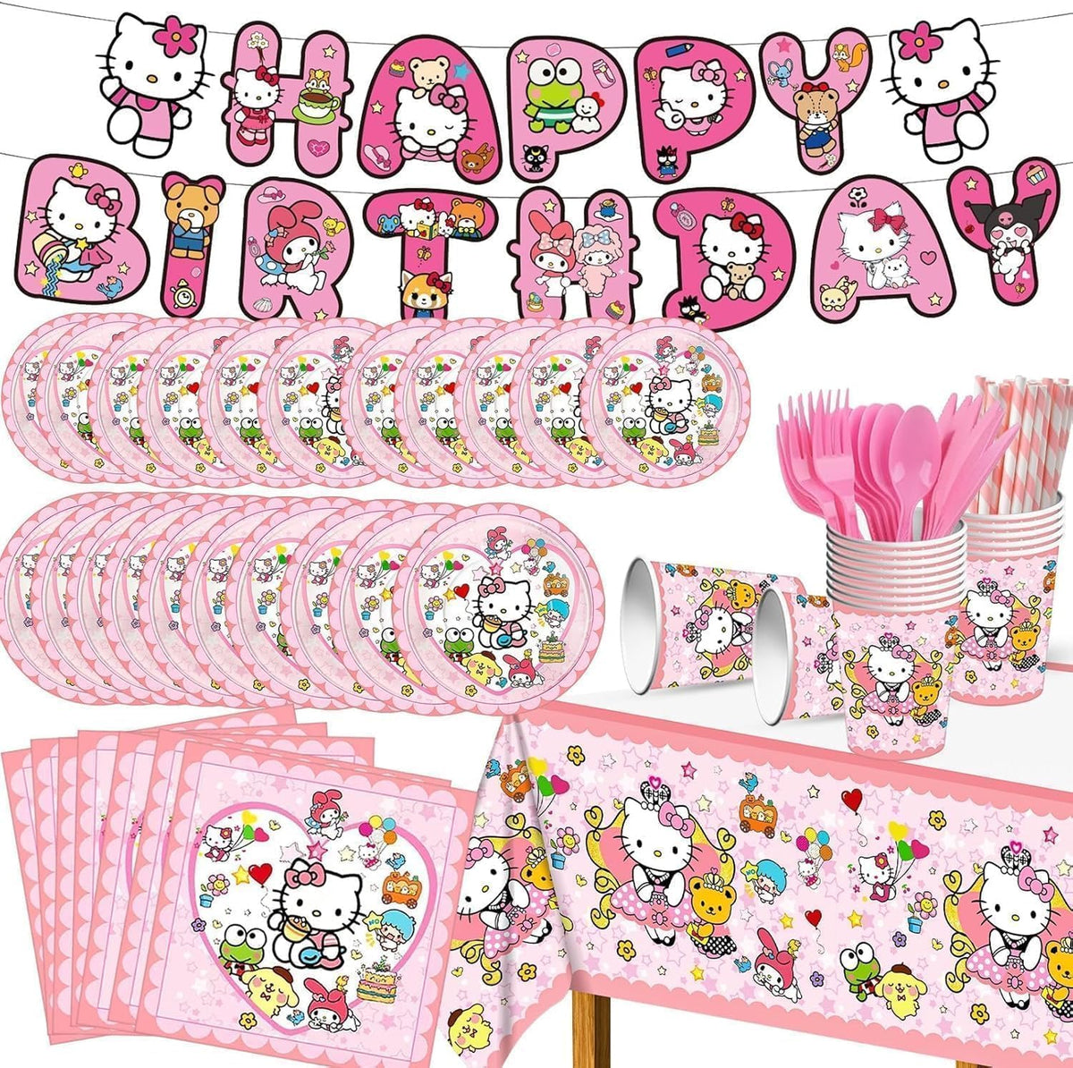 RINSUNCA Kitty birthday 7inch plates for quick, fun meals and easy cleanup