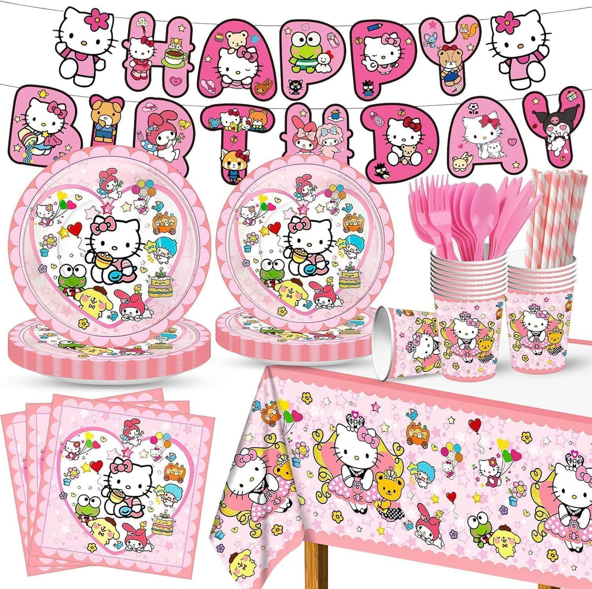 RINSUNCA Kitty birthday tablecloth to protect surfaces and decorate the table