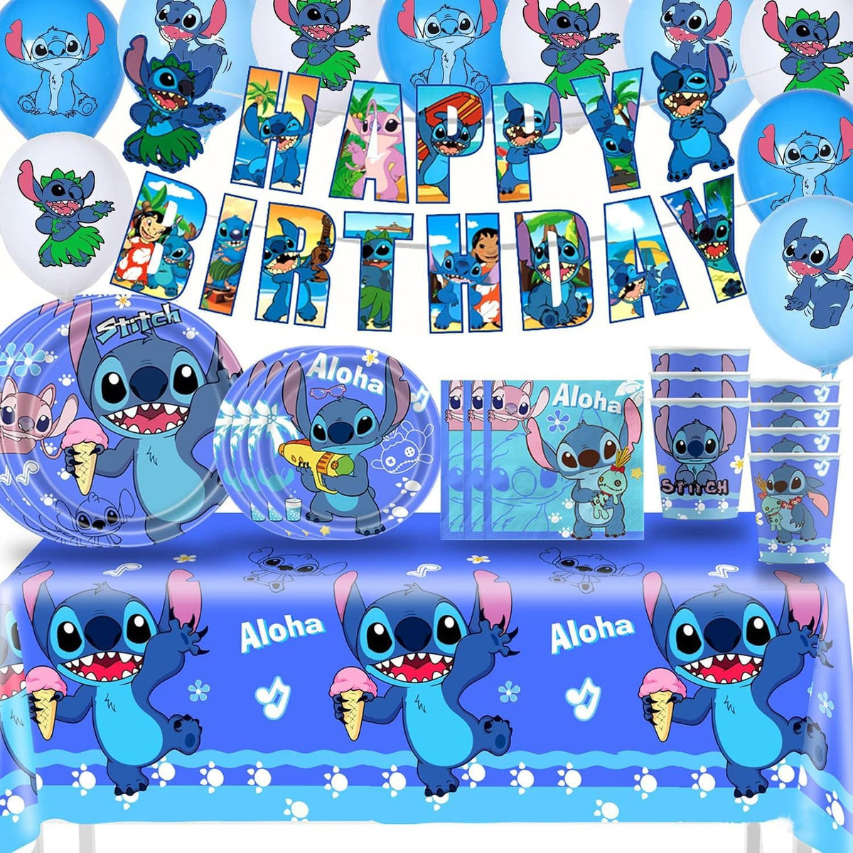 RINSUNCA Stitch banner for vibrant birthday decor and photo-worthy moments.