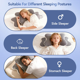 Rioicy everyday comfort pillow supports back, side, and stomach sleeping styles.