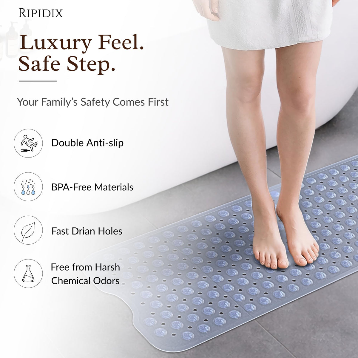 Ripidix mat showing drainage holes for fast water flow and quick drying.