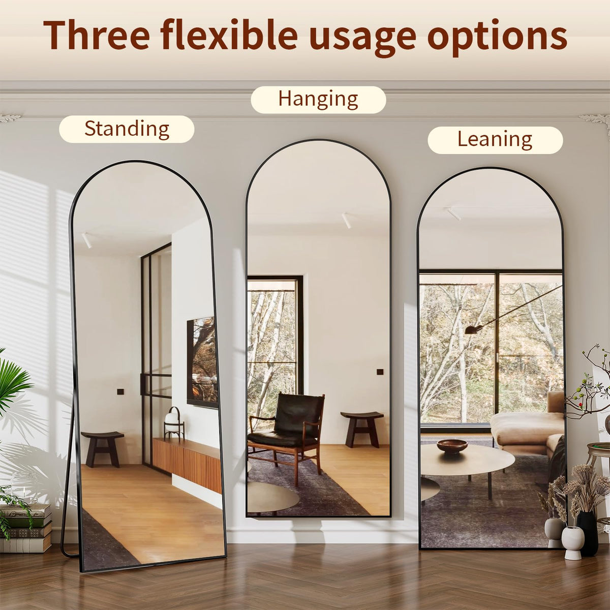 Riskioir arch mirror hanging option enables easy wall mounting.