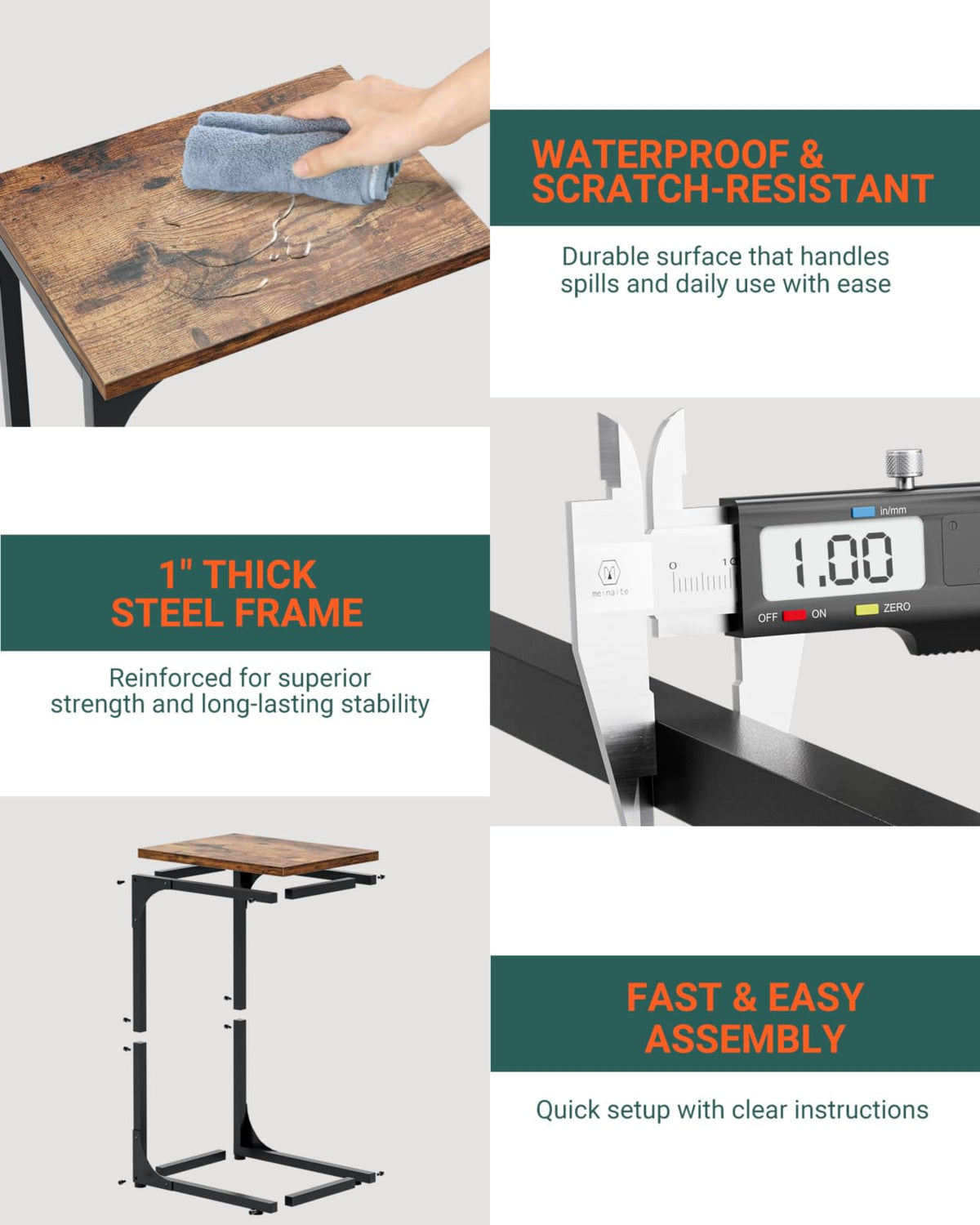 RISWER C-shaped table in living room beside couch for snacks