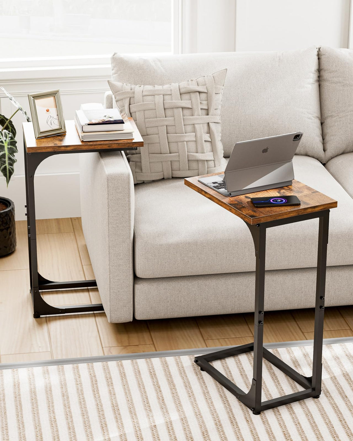 RISWER table shows 1-inch steel frame for sturdy support near seating