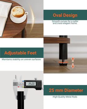 RISWER oval side table with wood and metal base boosts organized storage beside sofas