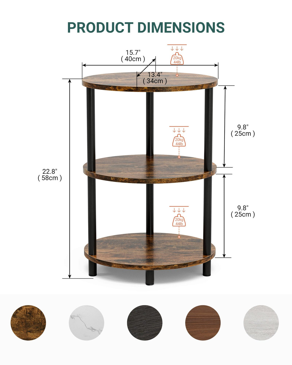 RISWER Round Small Side Table three-tier design showcases organized display near seating areas.