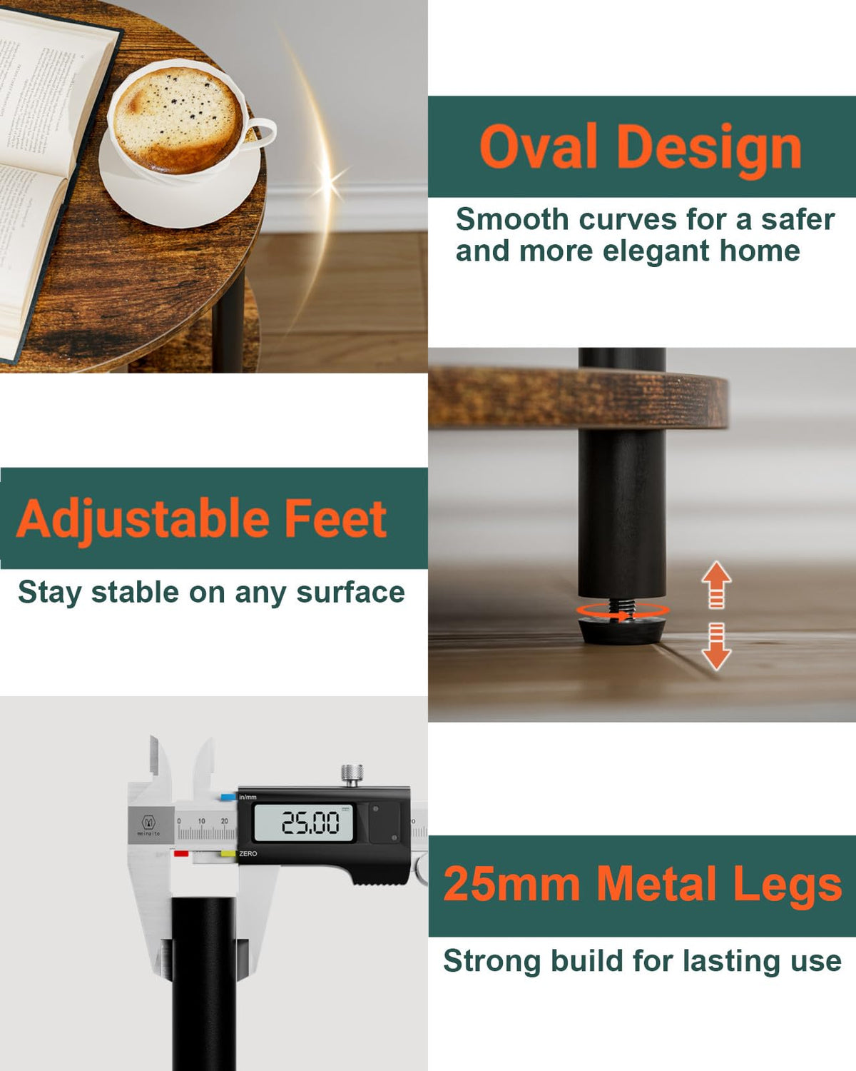 RISWER Round Small Side Table side-angle shot highlighting compact footprint beside the sofa.