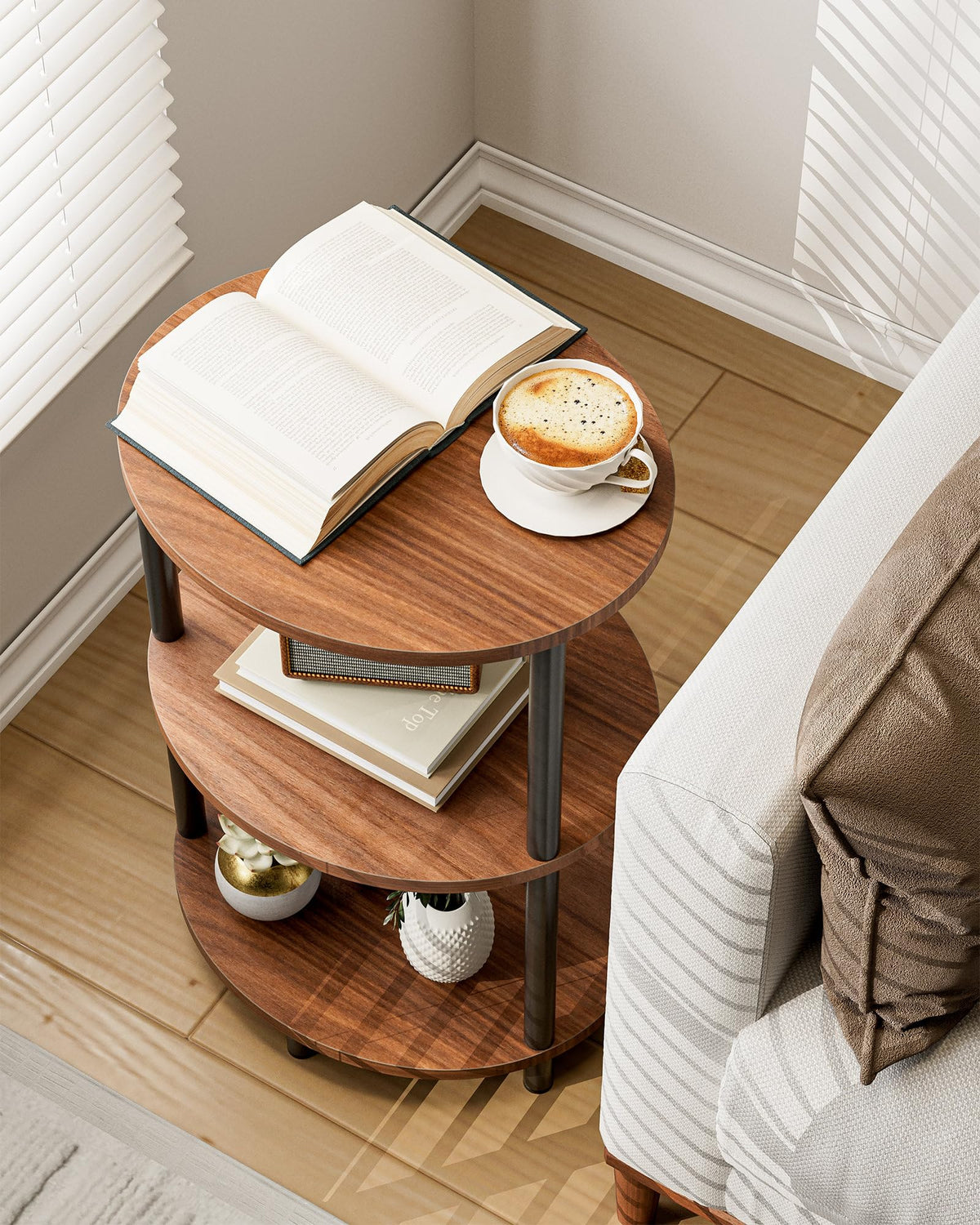 RISWER small-spaces couch-side table keeps essentials within reach