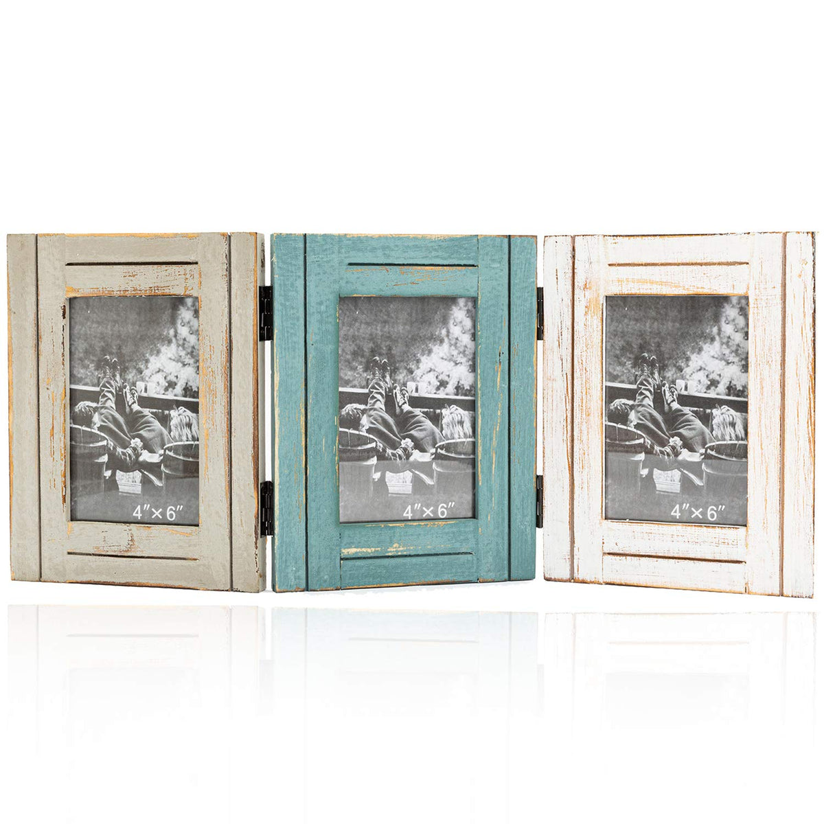 RiteSune Rustic 3-picture frame front view for elegant tabletop display of three 4x6 photos
