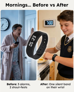 RITHEM silent wake-up bracelet provides non-audible alerts for quiet bedrooms.
