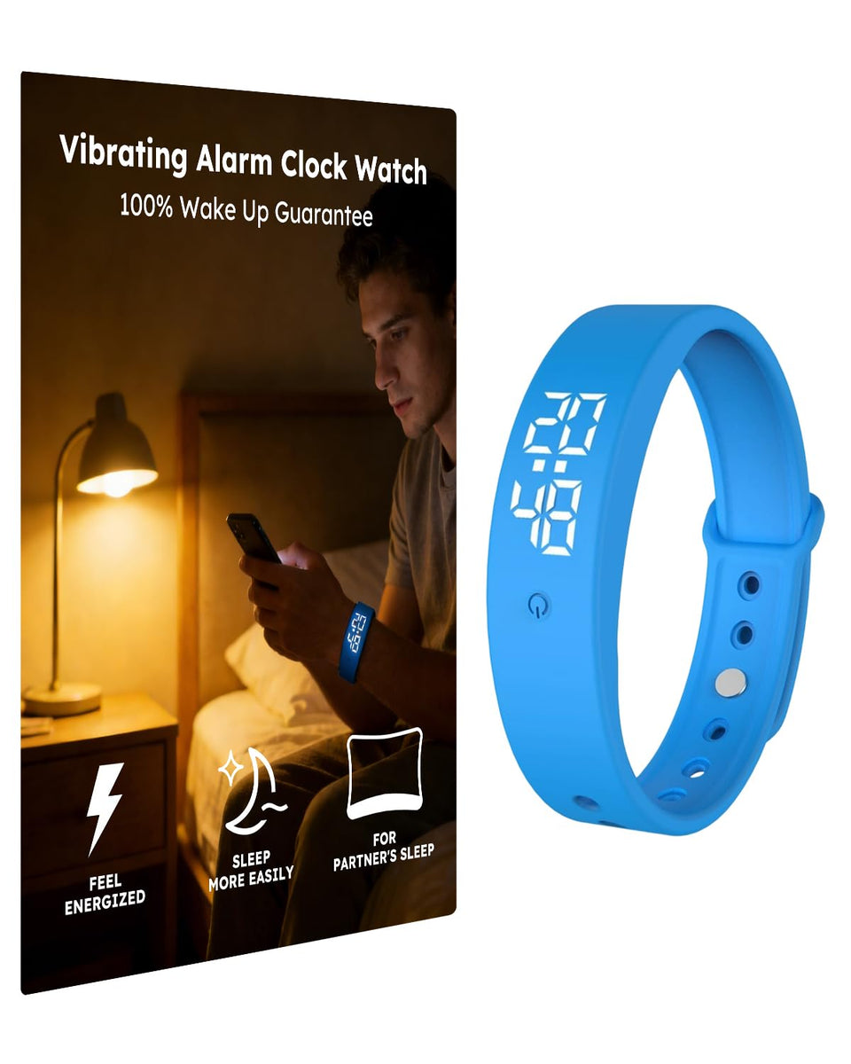 RITHEM vibrating alarm watch on the wrist delivering a strong wake-up cue for heavy sleepers