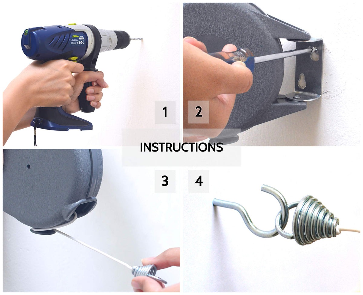 Riveda retractable line extended to 45 feet for outdoor laundry.