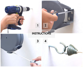 Riveda retractable line extended to 45 feet for outdoor laundry.