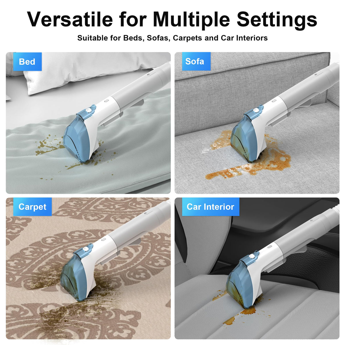 Rivenara Carpet Cleaner 5m power cord enables extended room cleaning.