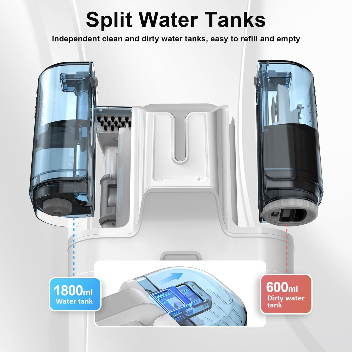 Rivenara Carpet Cleaner dual-tanks separate clean and dirty water for easy maintenance.