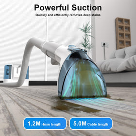 Rivenara Carpet Cleaner hose-extension reaches tight corners and upholstery edges.