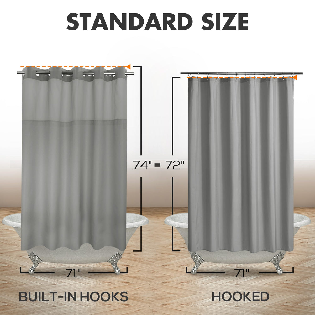 River Dream 71x74 curtain and 70x54 liner fit standard baths
