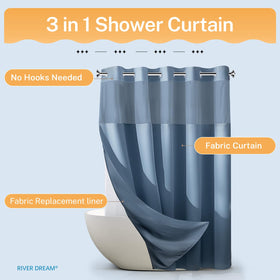 River Dream 71x74 curtain fits standard showers for easy upgrading.