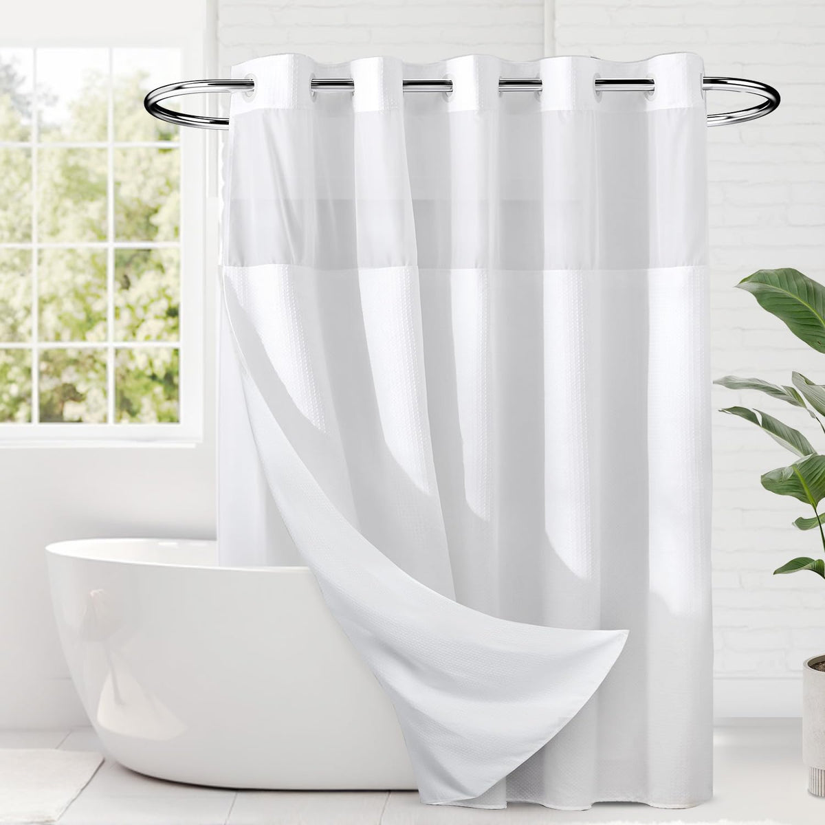 River Dream 71W x 74H curtain in white for standard showers.