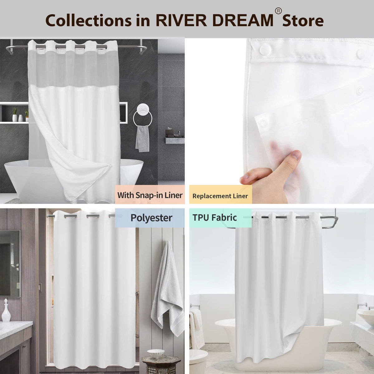 River Dream 71x74 curtain with liner fits standard showers