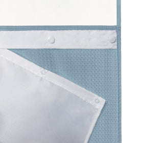 River Dream blue curtain features a clear top window for light and privacy.