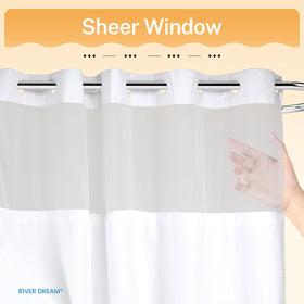 River Dream curtain features a clear top window for light and privacy.