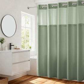 River Dream green heavyweight shower curtain with no hooks for quick hanging