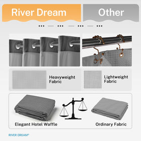 River Dream 71W x 74H curtain fits standard showers with hotel-grade style