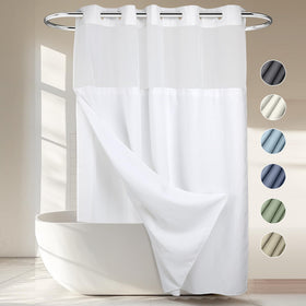 River Dream heavyweight shower curtain with dotted waffle weave for durable drape.