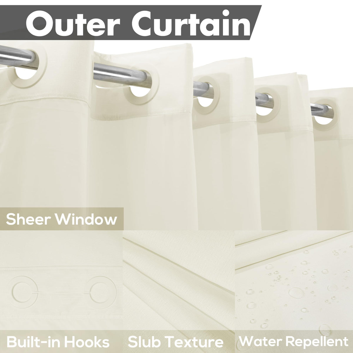 River Dream hotel-style cream curtain with grommets keeps setup simple