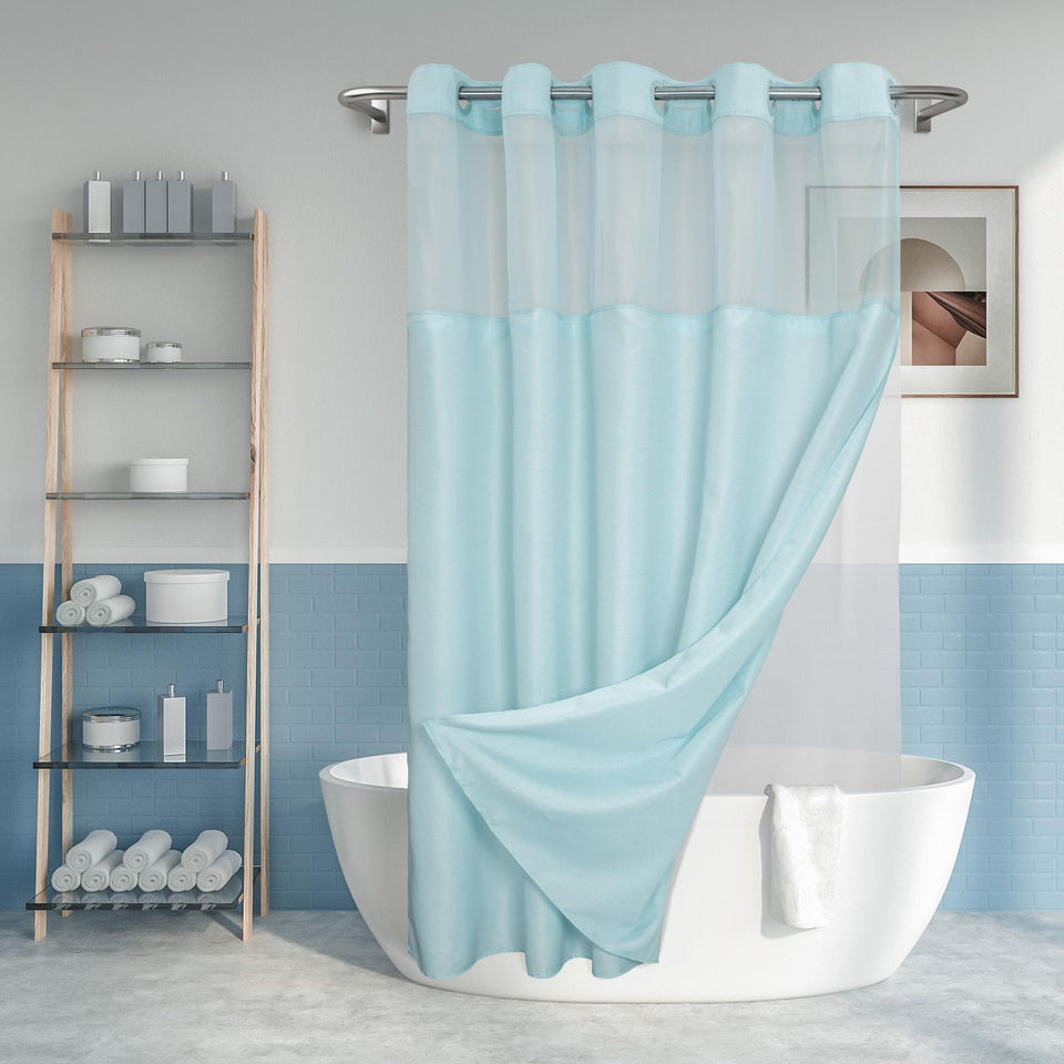 River Dream no-hook curtain with integrated rings for quick setup and removal