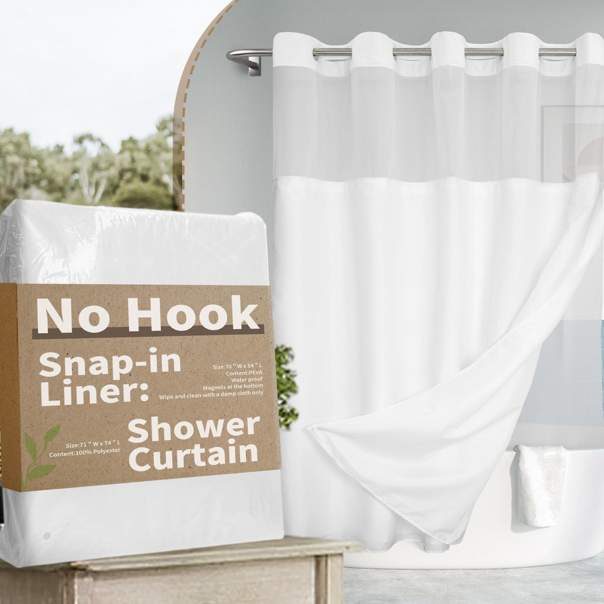 River Dream no-hook slub-textured shower curtain with built-in rings for quick installation