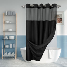 River Dream no-hook slub shower curtain with built-in rings for quick on and off