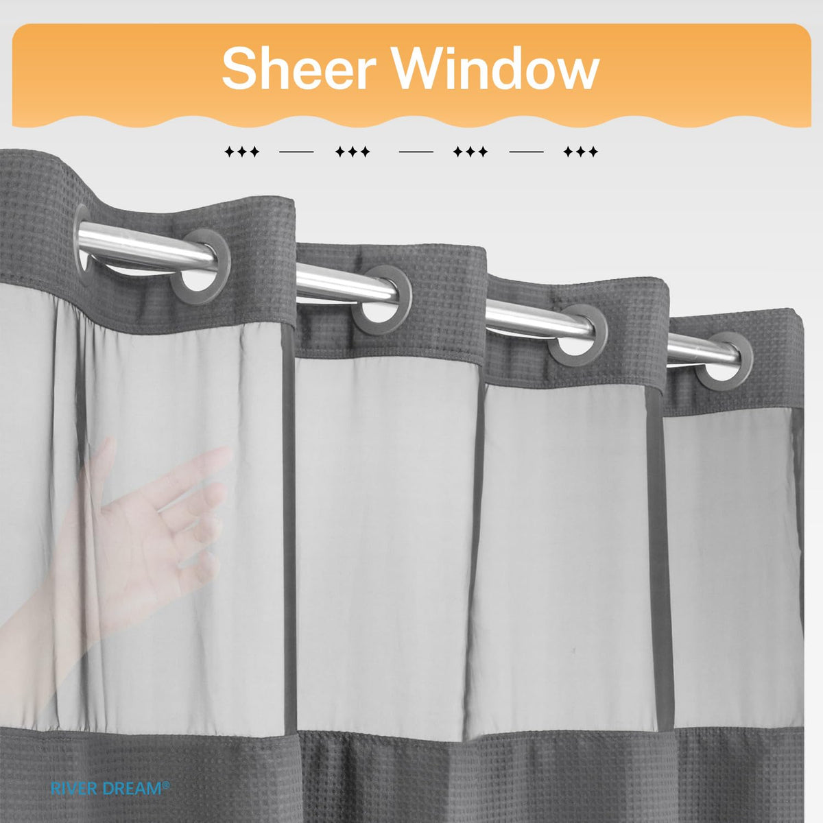 River Dream curtain features a clear top window for light while preserving privacy