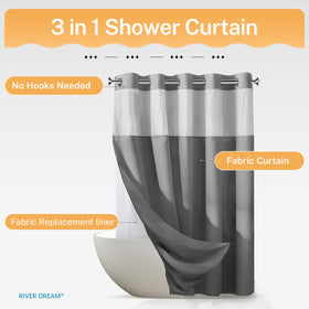 River Dream snap-in liner provides a seamless fit with the curtain