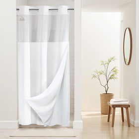 River Dream Stall heavyweight shower curtain hangs easily with split rings for quick setup.